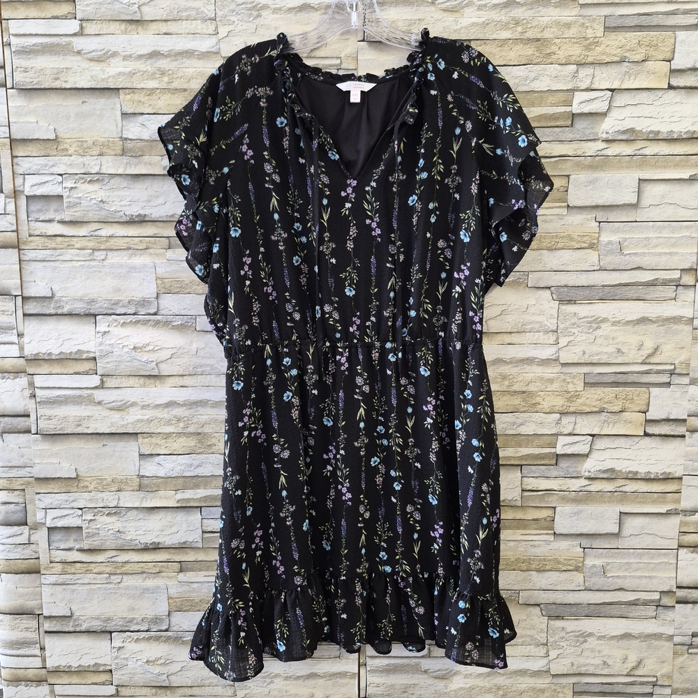LC Lauren Conrad Black Mini Dress with Blue and Lavender Floral Print
